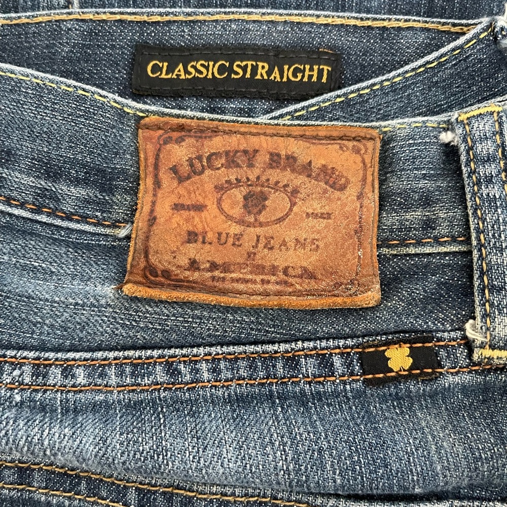 Lucky Brand Blue Straight Jeans with Iconic Leather Patch